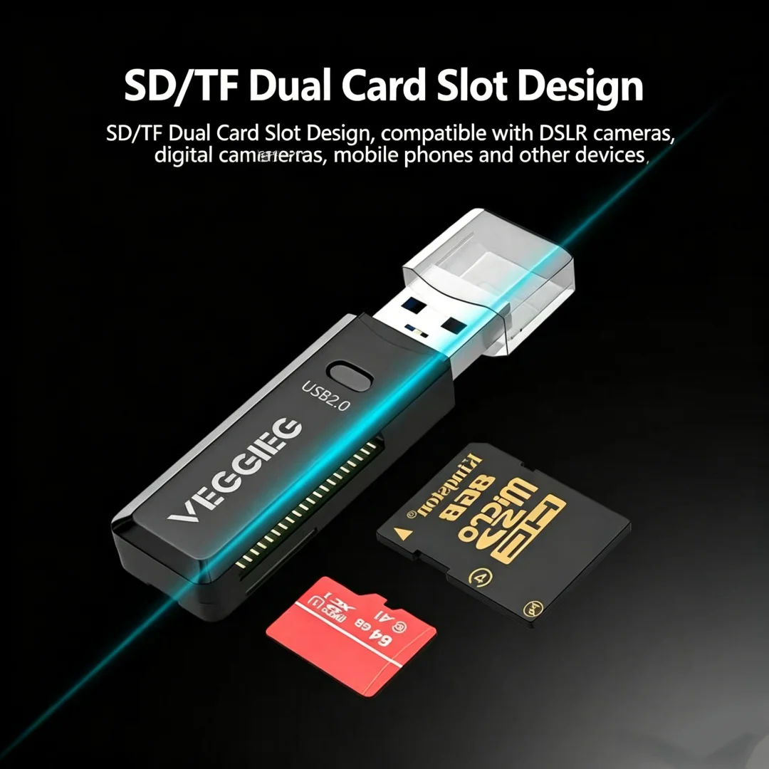USB2.0 Dual Slot Card Reader 2 in 1 SD TF Micro SD Memory Card Reader Portable Mini Card Adapter For Laptop Digital Camera