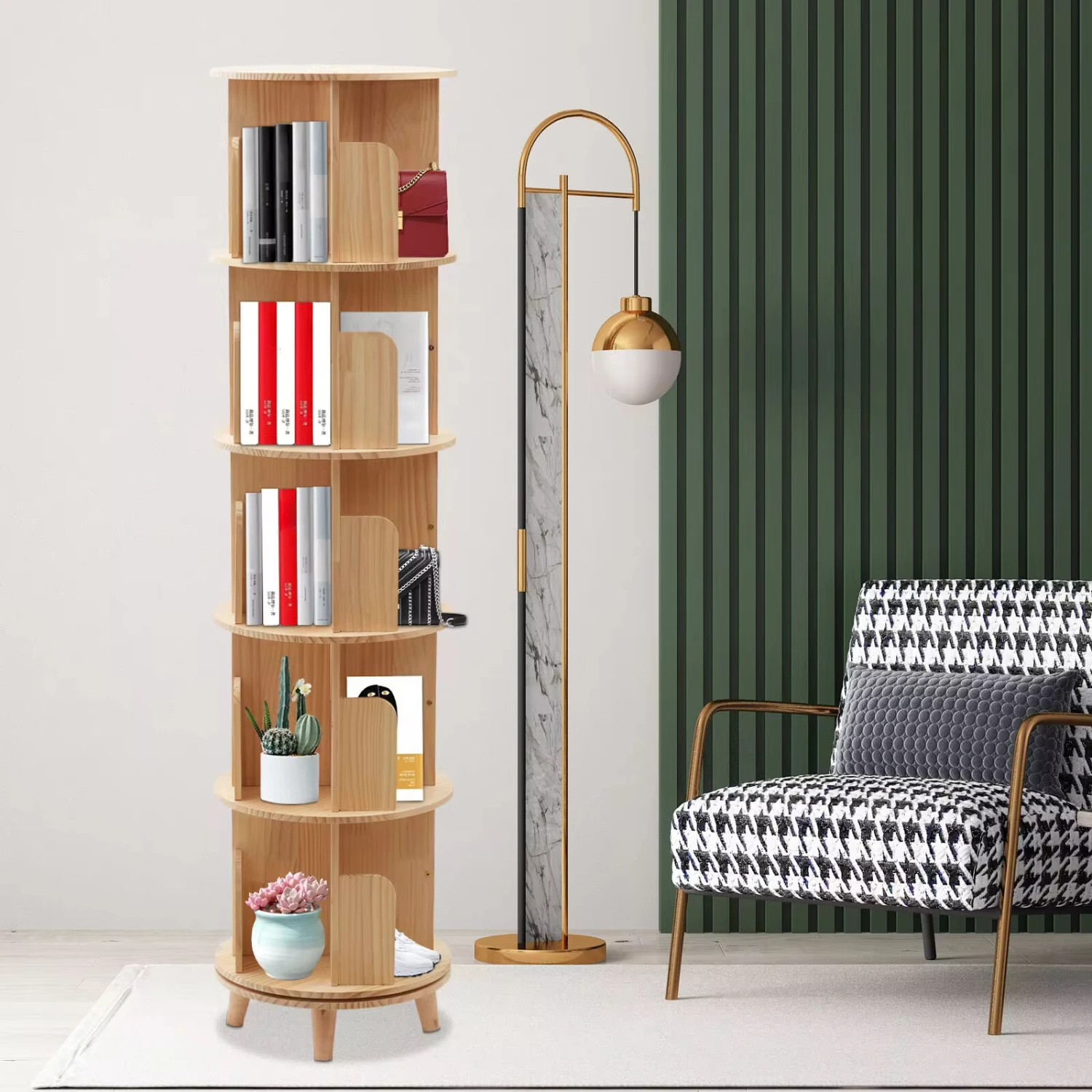 

New 5 Tier ° Rotating Bookshelf Bookcase Shelf Freestanding Display Rack