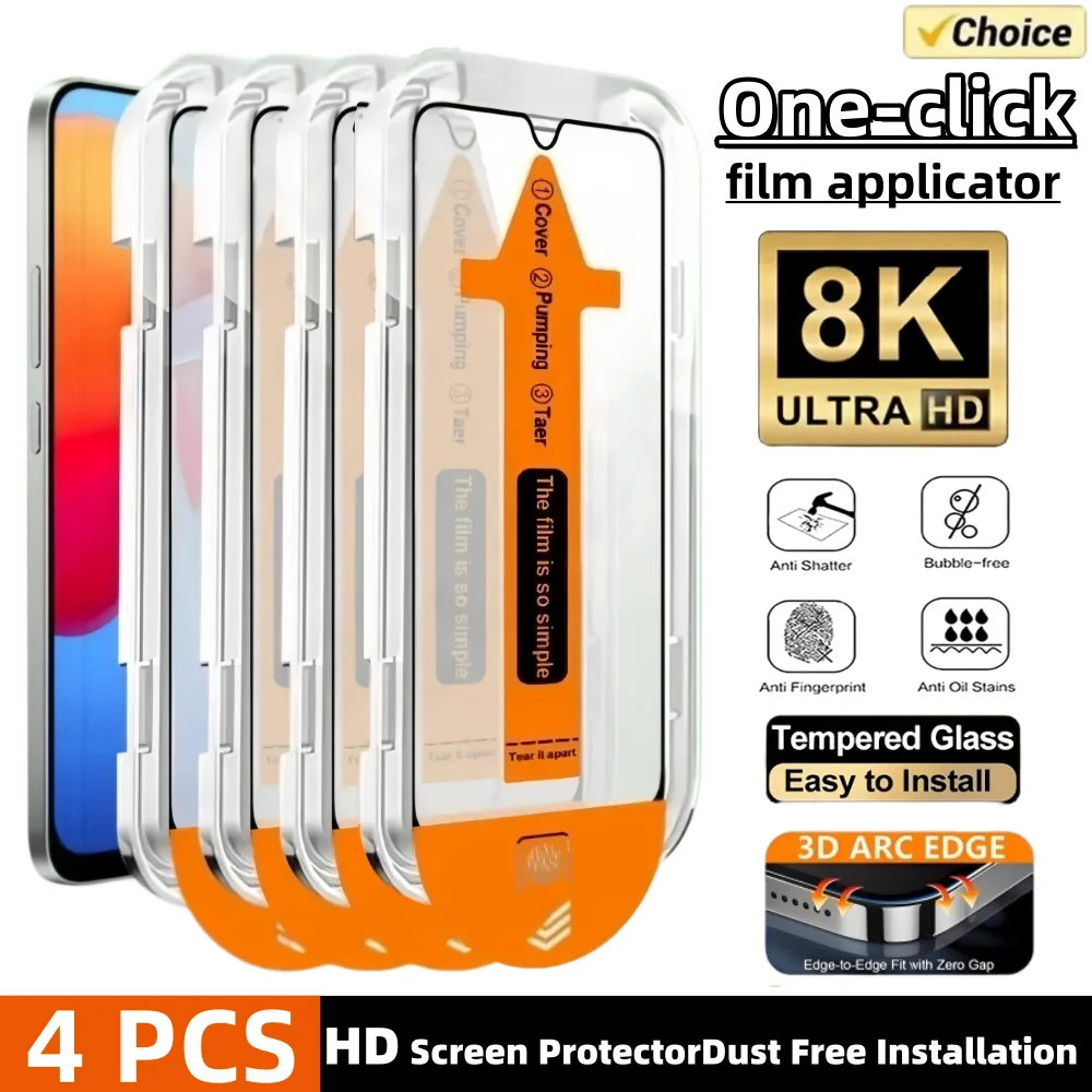 

4PCS Dust Free Installation HD For Samsung S25 S24 Ultra S23 S21 Plus Ultra A55 A56 Easy Install Dust-proof Screen Protector