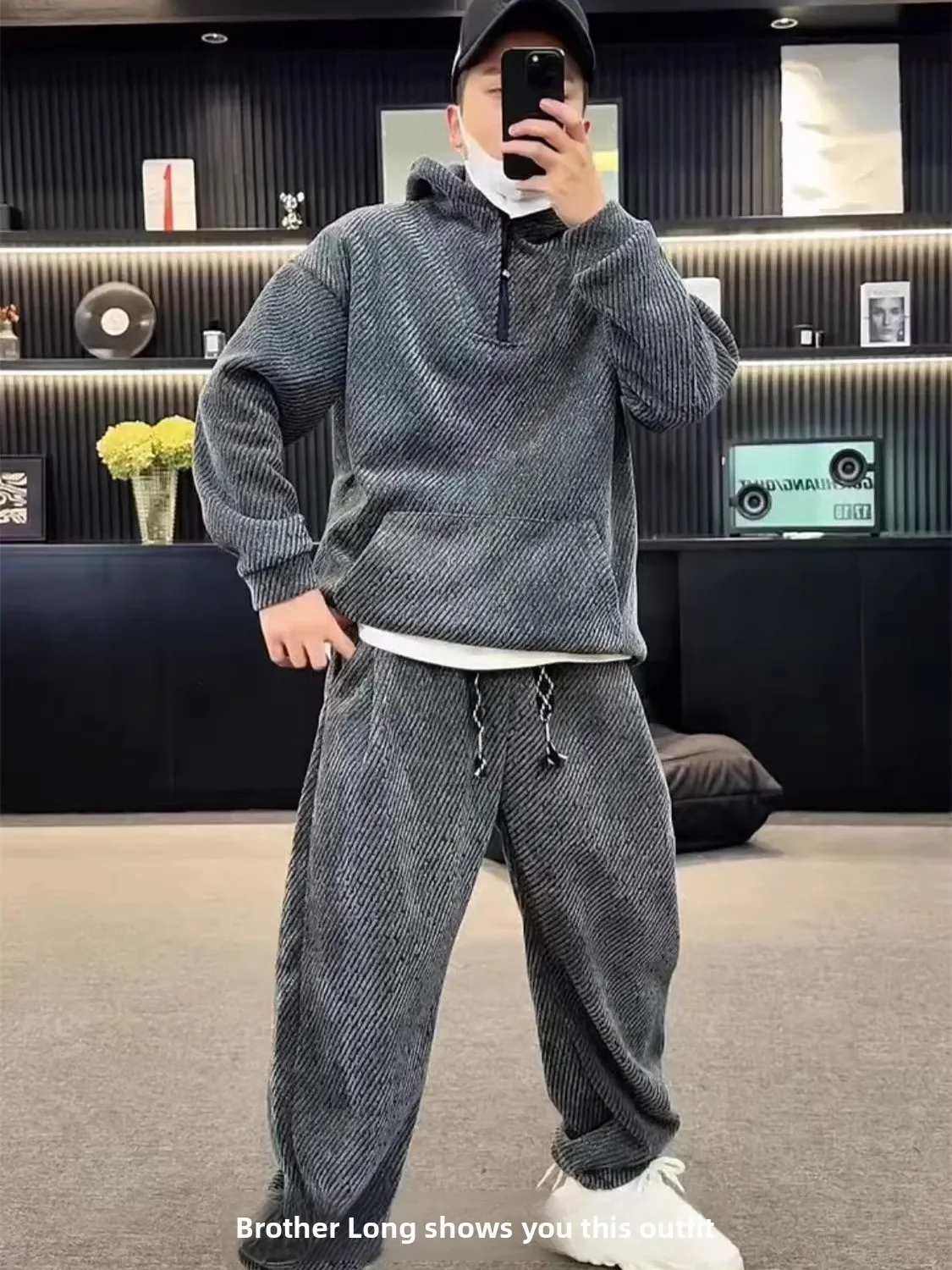 

Мужской зимний спортивный костюм Thiened Fce, комплект из двух предметов, длинный свитшот и брюки све, повседневная одежда для отдыха для пар