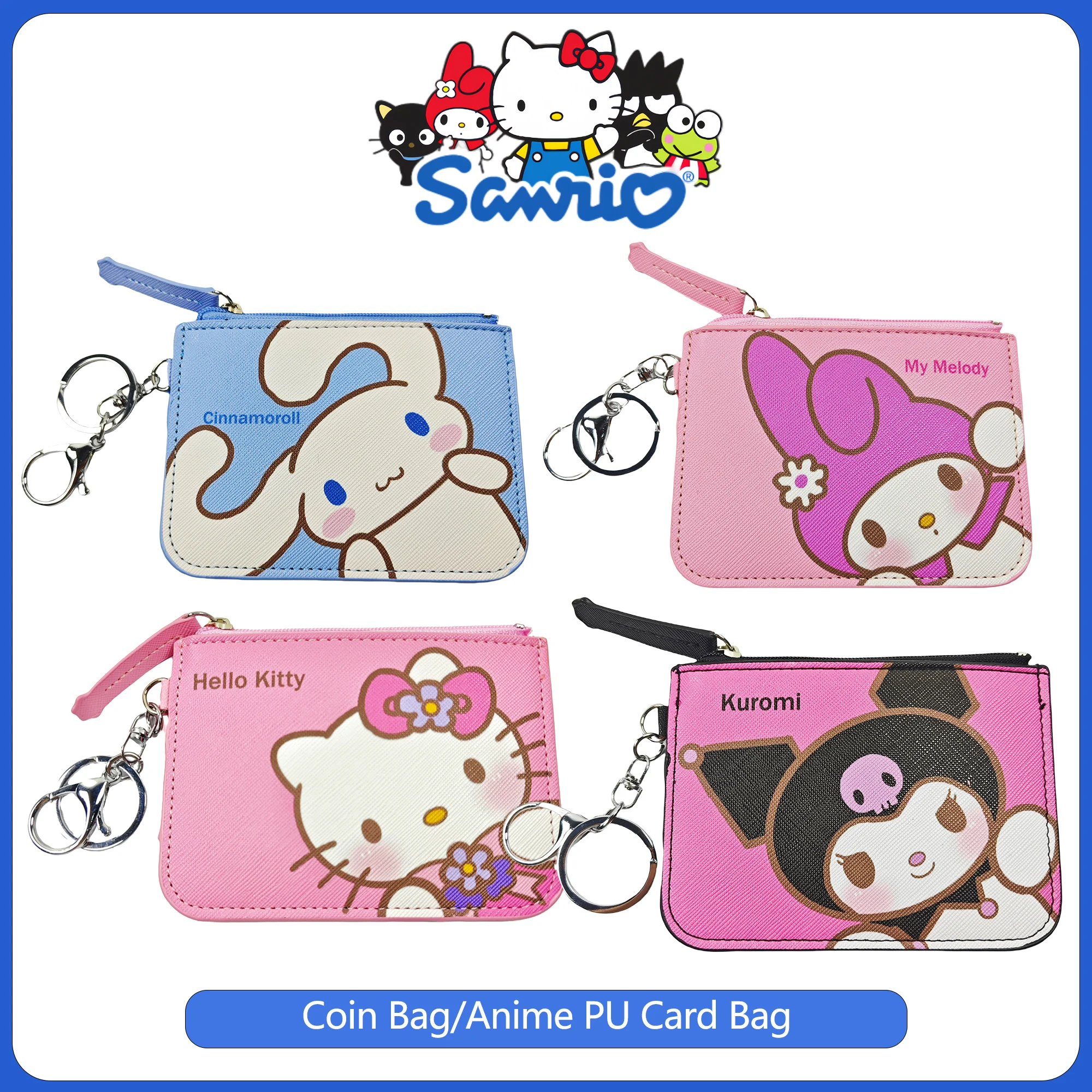 Sanrio Kurumi pequeño perro blanco pudín perro Géminis estrella conejo de orejas largas juego de tarjetas de cuero cartera con llavero colgante