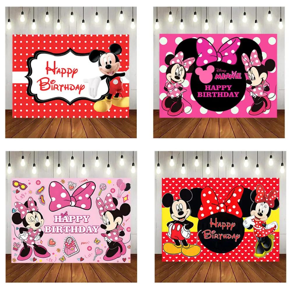 1set Disney Cartoon Mickey Minnie Mouse Theme Children Happy Birthday Background Baby Shower Gender Revealing Photography Banner