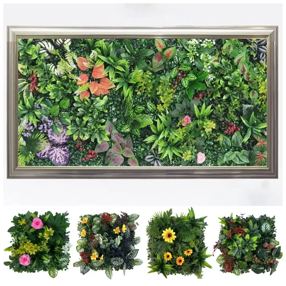 DIY Artificial Plant Wall Panel Flower Sunflower Simulation Maple Plant Sheet No Watering Green Artificial Eucalyptus Carpet