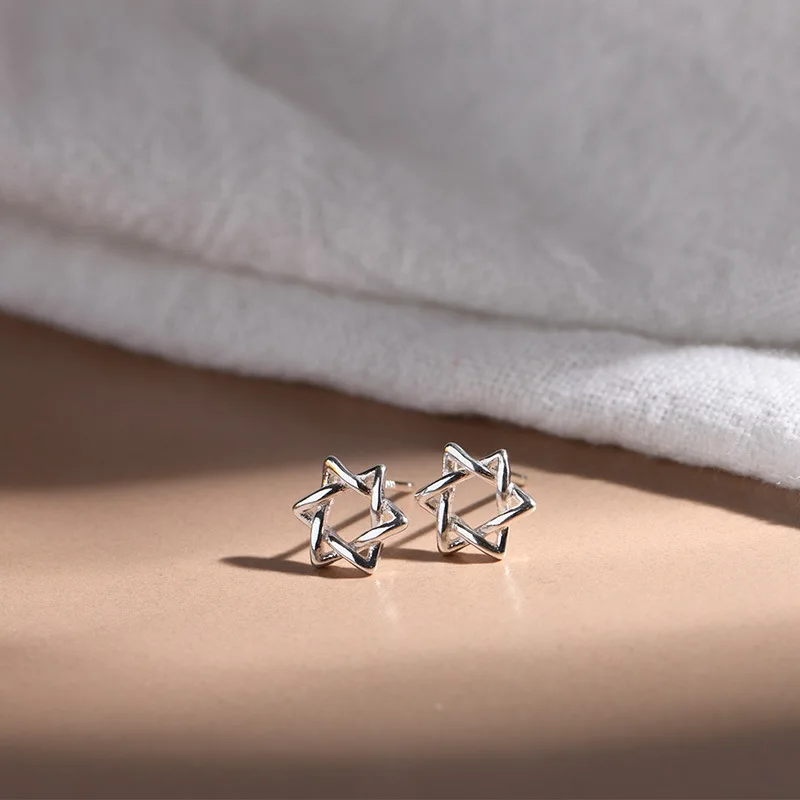 Exquisite 925 Silver Openwork Star of David Earrings – Stylish Women's Wedding Jewelry & Party Gift