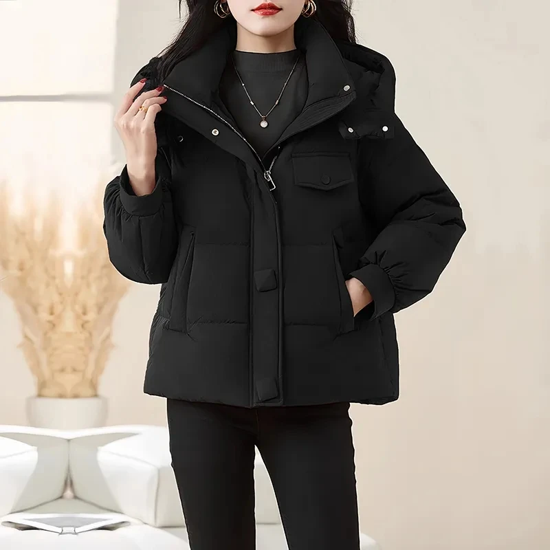 Chaqueta de plumón de algodón de estilo coreano para mujer, Parkas gruesas cortas informales, con capucha, cálidas y sueltas, prendas de vestir, nueva chaqueta acolchada de algodón, Otoño e Invierno