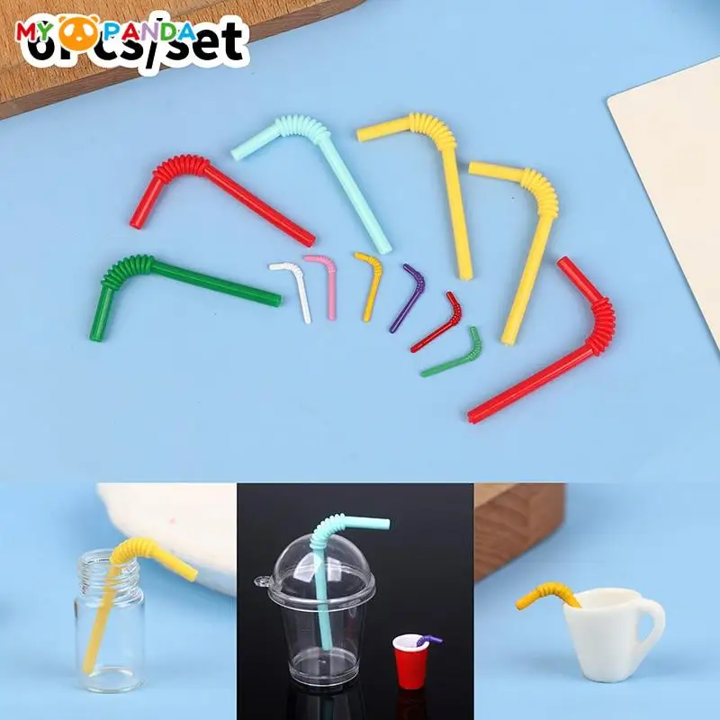 

6Pcs 1/12 Dollhouse Miniature Accessories Mini Resin Drink Straw Simulation Color Straws Model Toys for Doll House Scene Decor