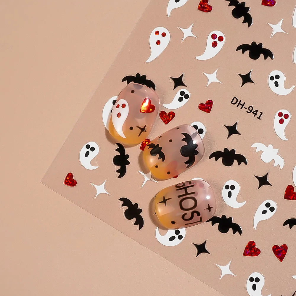 1/5 pçs estrela coração morcego adesivos de unhas halloween decoração da arte do prego adesivos feminino diy auto adesivo manicure decoração decalques