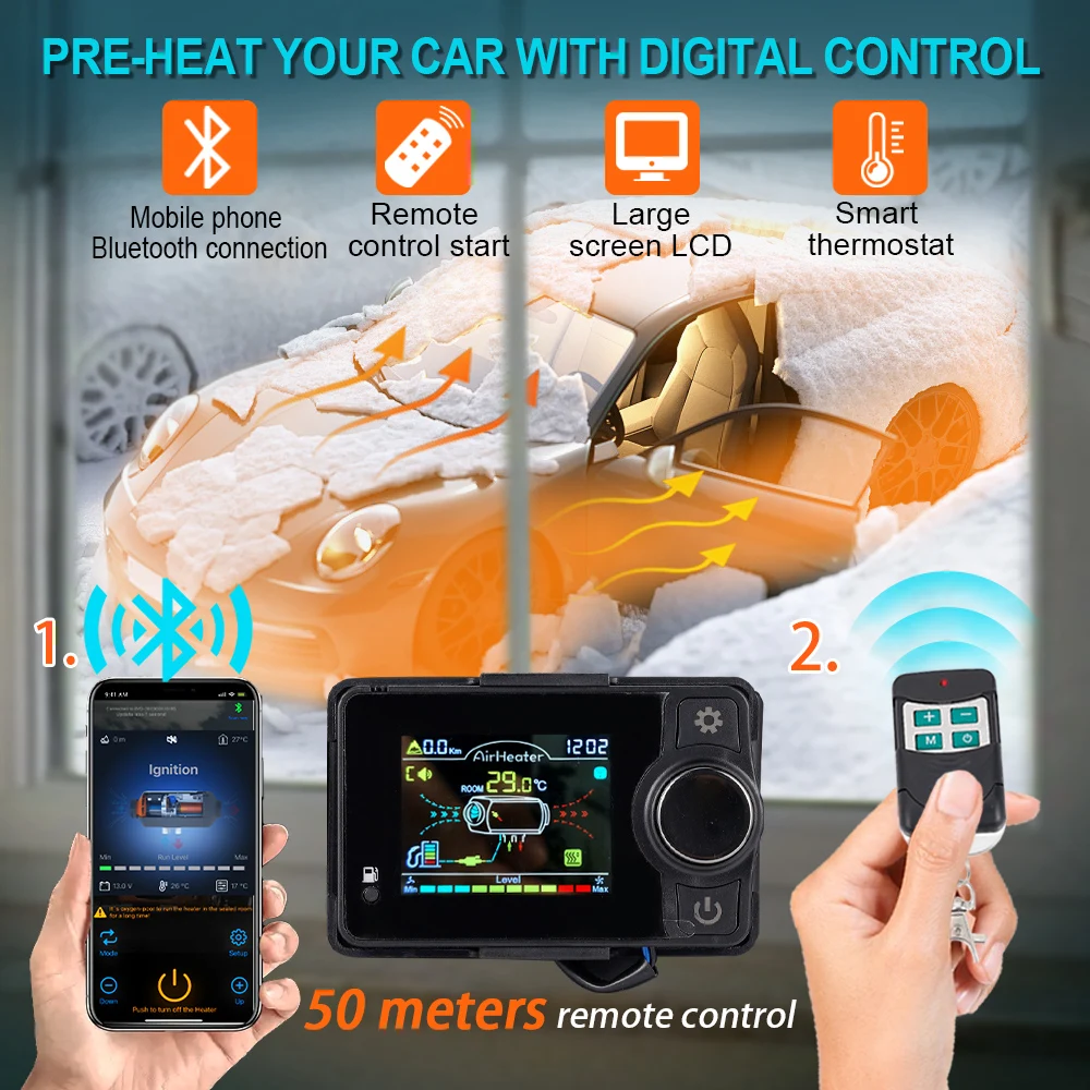 2/5/8KW Dieselverwarmer Bluetooth-app en afstandsbediening met automatische hoogteverstelling 12V & 24V luchtverwarmer voor RV Trailer Camper