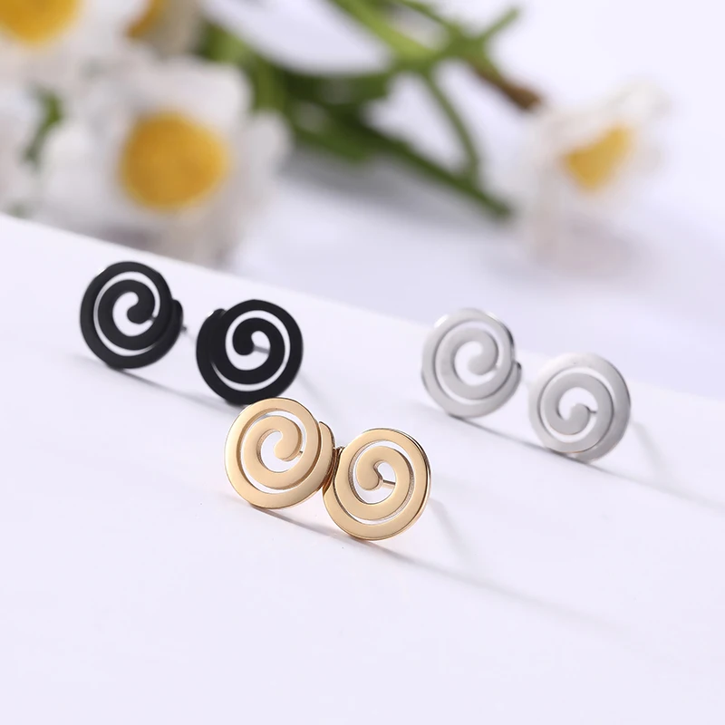 Skyrim Stainless Steel Spiral Swirl Stud Earring for Women Girls Minimalist Geometric Ear Studs 2024 Trendy Jewelry Wholesale