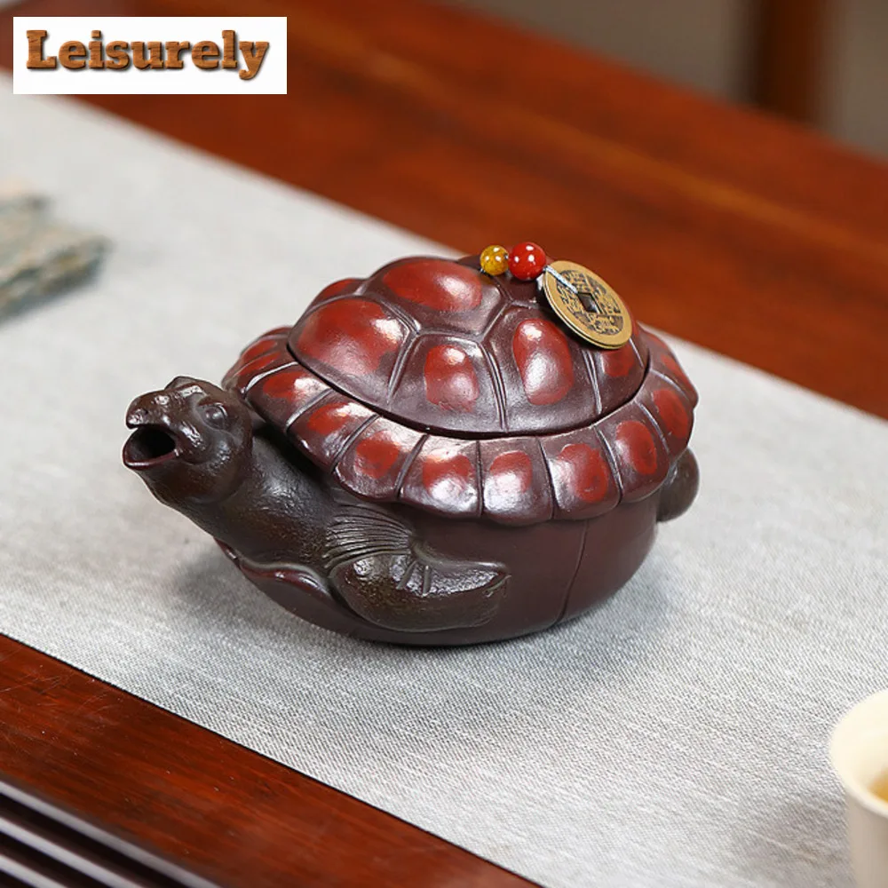 

200ml Creative Yixing Purple Clay Teapot Handmade Tortoise Pot Copper Cash Cover Kettle Beauty Tea Infuser Chinese Zisha Teaset