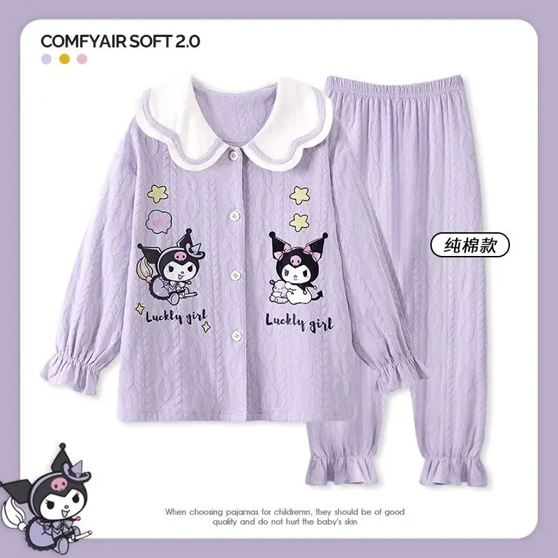 

Girls Pajamas Sanrio Kuromi Autumn Long Sleeve Pure Cotton 2025 New Girls Suit Kuromi Children's Home Clothing Spring and Autumn