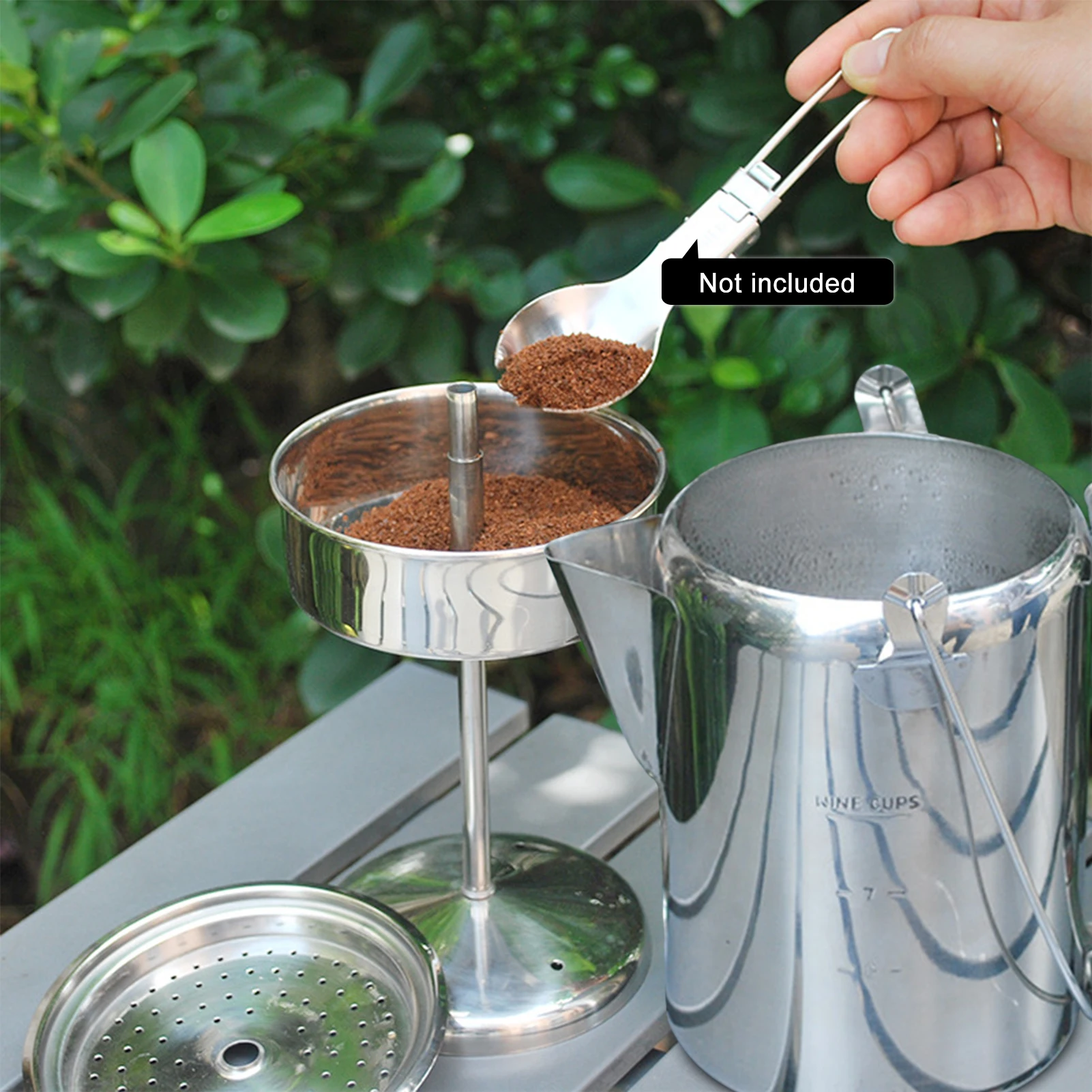 1.2L Outdoor 9 Cup Stainless Steel Percolator Coffee Pot Coffee Maker for Camping Home Kitchen