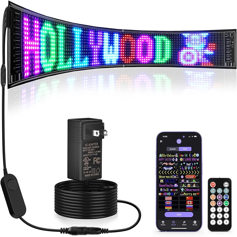 LED Scroll Signage, Flexible 12V  LED Store Signage with Remote, Bluetooth App Control Custom Text Pattern Animated LED Display