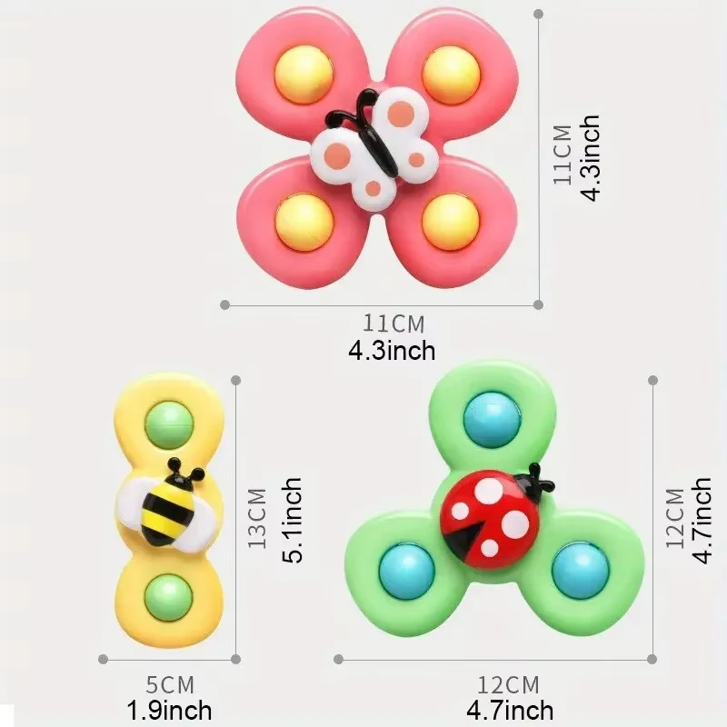 3pcs Children Interactive Bug Flower Suction Cup Top Toy Cute Cartoon Suction Cup Spinning Baby Toys Educational Fun Play