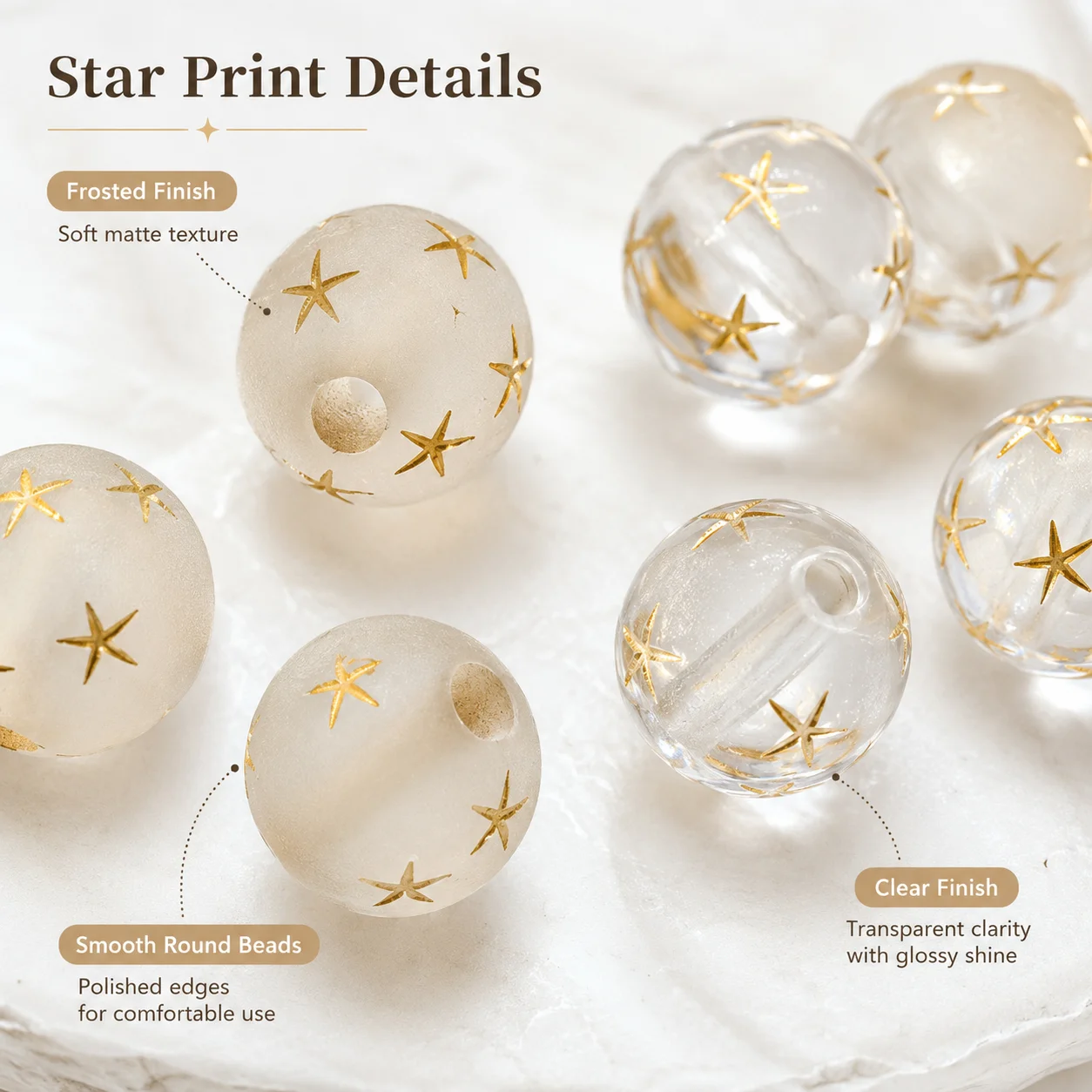 15Pcs 8mm Beads 2 Styles Transparent Frosted Beads 1.8mm Hole for DIY Bracelet Necklace Earring Jewelry Making Supplies