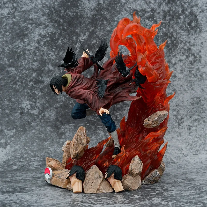 30cm Naruto Anime Action Figure Uchiha Itachi Interchangeable Three Heads Handmade Gk Pvc Statue Figurine Room Ornament Toy Gift