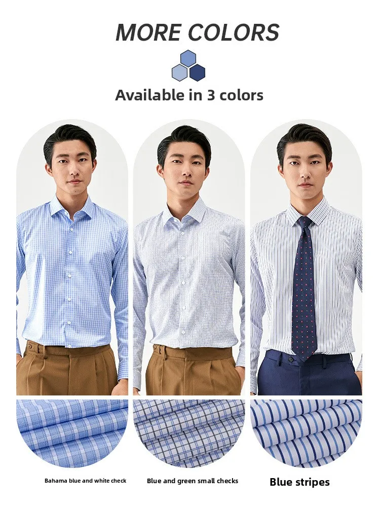Iron-Free Pure Cotton Long Sleeve Shirt Casual Men's Business Stripe Shirt Formal Wear Standard Fit Autumn Spring Season