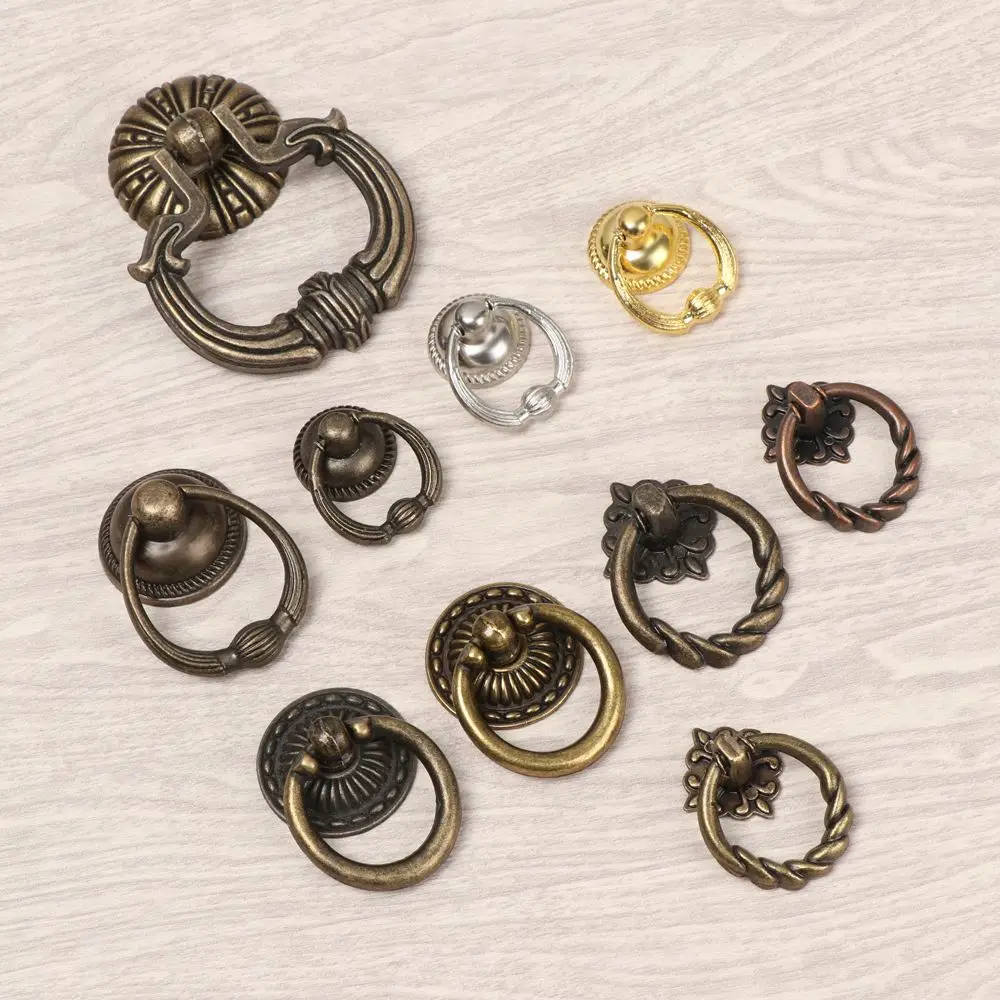 Auxiliary Cabinet Pull European Style Ring Pattern Single Hole Furniture Knobs Bronze Handles Wardrobe Pulls