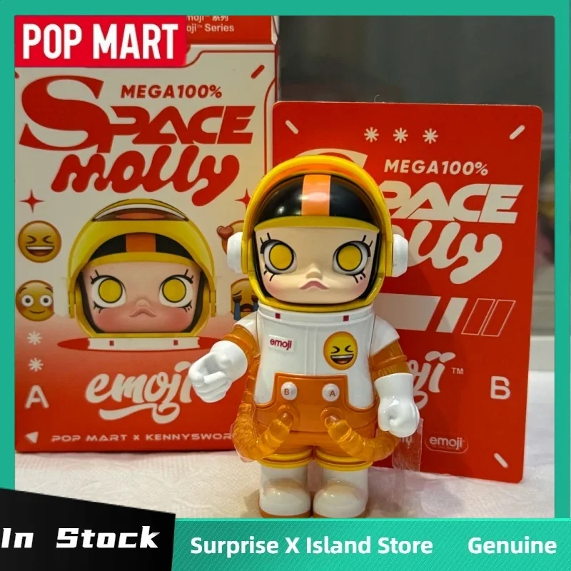 Caja ciega Original Popmart Mega Molly 100% Emojis Pack, bonita decoración para habitación de muñecas, caja misteriosa, colección de muñecos, regalos sorpresa