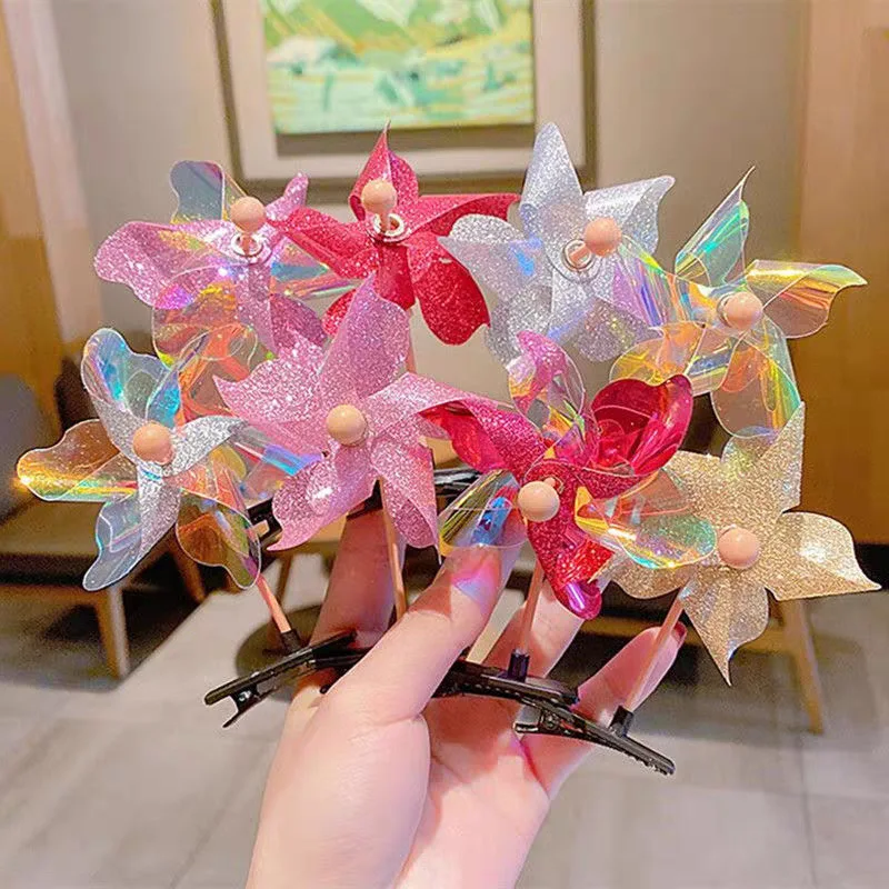 5pcs Women\'s Multicolor Windmill Hair Clips Cute And Sweet Windmill Plastic Hairpin For Graduations Kindergartens Festival Pins