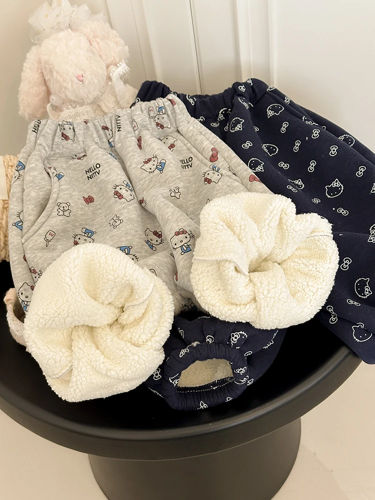 Thiened Lamb Velvet Pants for Girls Winter New Sle Faionable Children's Winter Clothes Fce Lined Ultra Thi Sweatpants