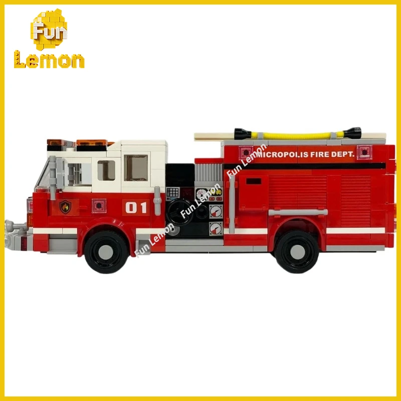 Firefighting multi-function pump truck building blocks set, city emergency rescue engine model, buildingblocks, collectible gift