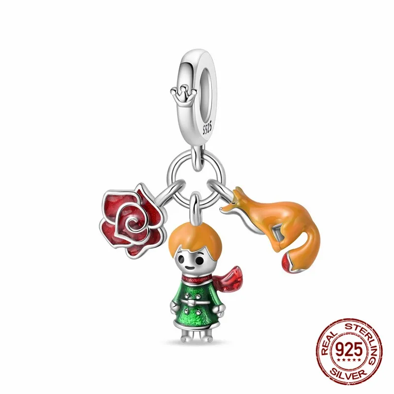 

925 Sterling Silver Zircon Little Prince Pendant Beads paired with an original bracelet a DIY womens jewelry gift