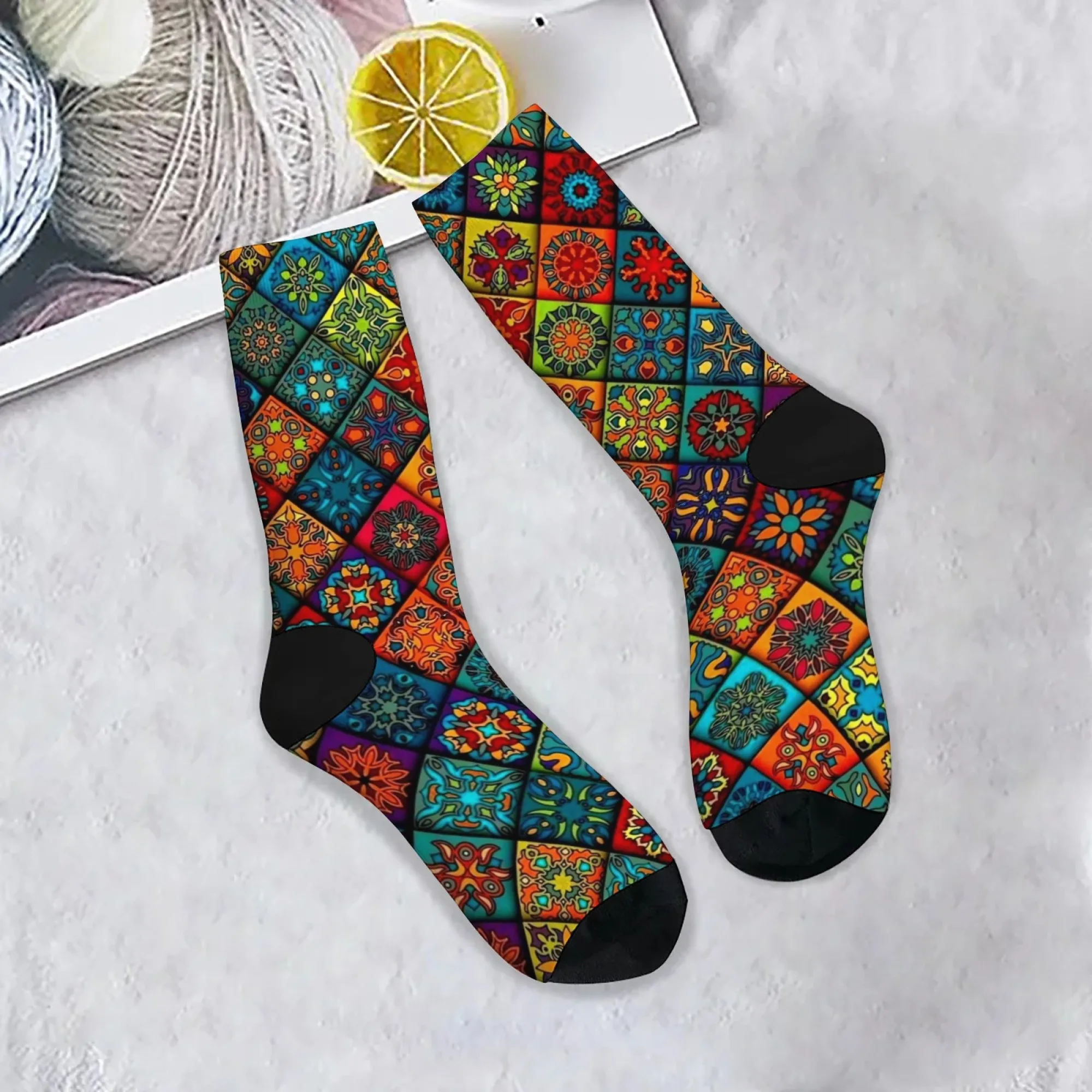 

Новинка, мужские носки с этническим богемным принтом, удобные дышащие нескользящие повседневные носки, уличные компрессионные носки в стиле Харадзюку