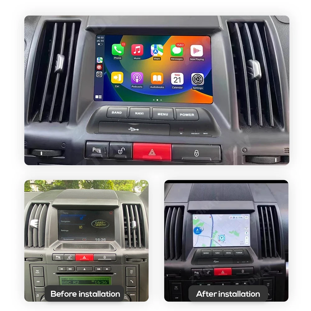 8GB أندرويد 15 مشغل ديفيدي للسيارة الملاحة GPS واي فاي بلوتوث اللاسلكية Carplay سيارة Radoi لاند روفر فريلاندر 2 2007-2015