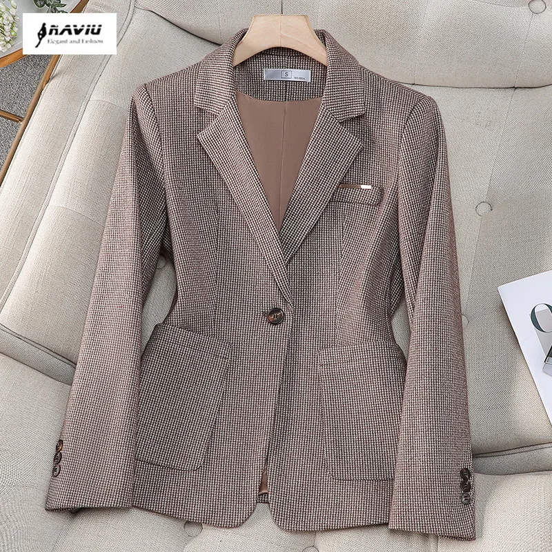 

Naviu New Fashion Plaid Blazer Popular Garment High Quality Office Wear Formal Tops