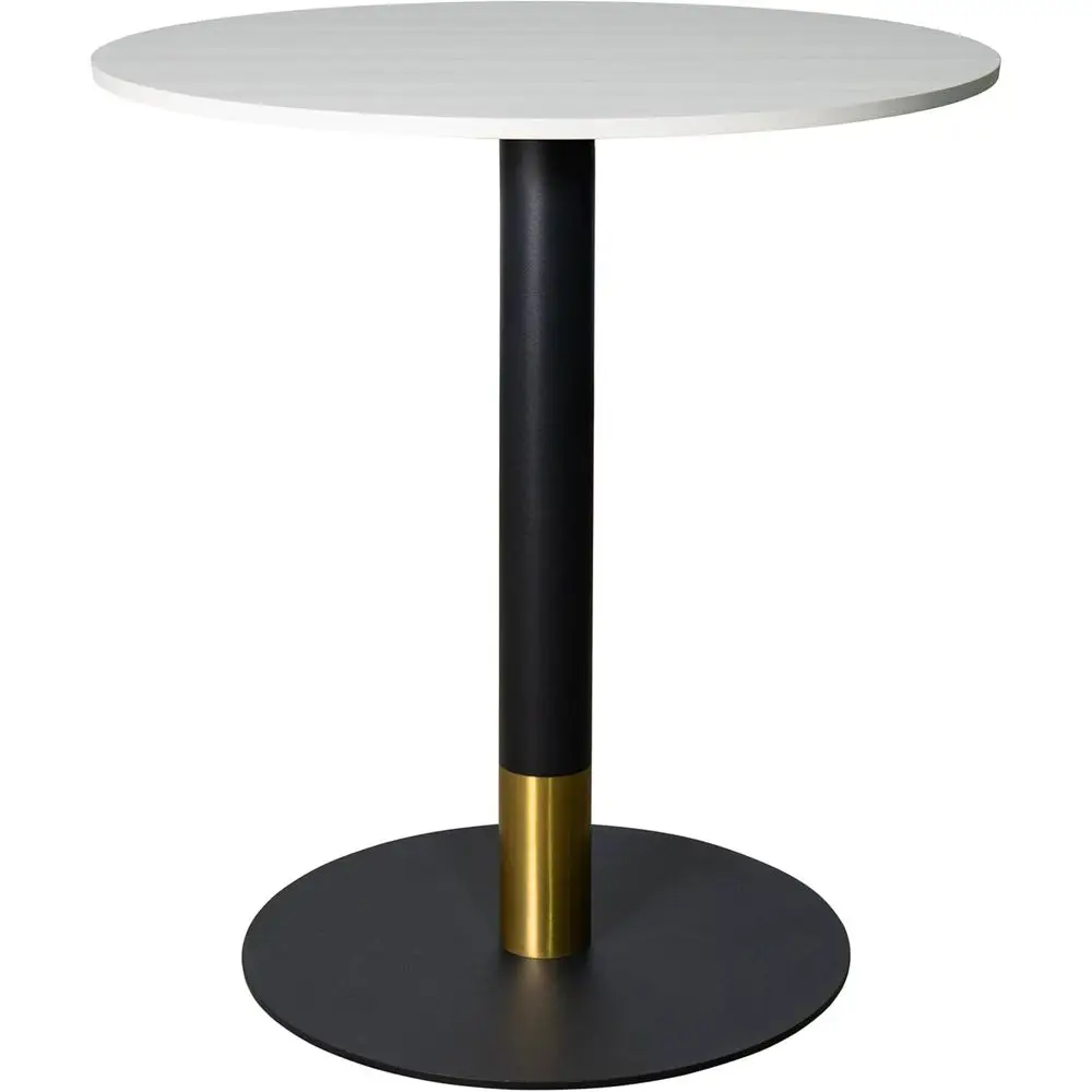 

Light Wood Brown 27 Round Dining Table with Powder-Coated Steel Base and Brushed Gold Accents, Seats 2-3, Vail Collection