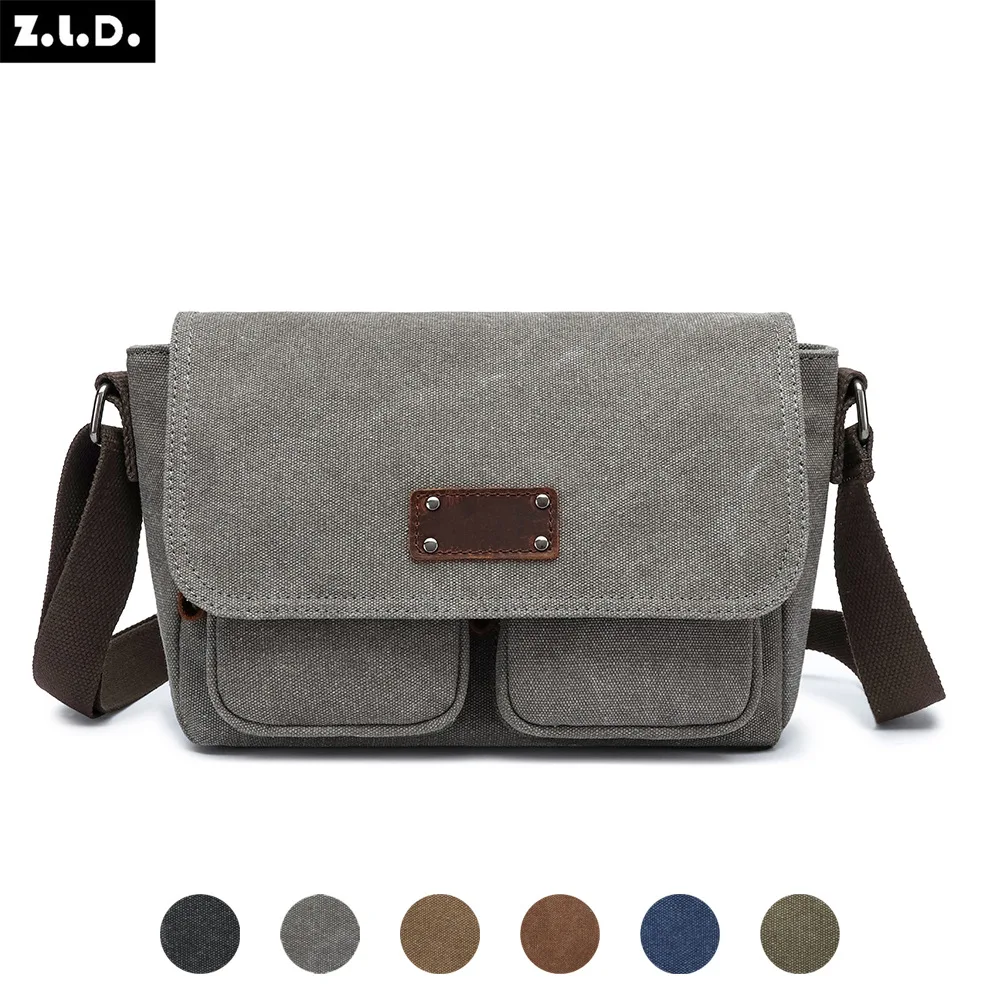 Men's square crossbody backpack, durable classic canvas multi-pocket large-capacity travel single-shoulder bag