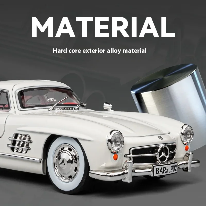 1:24 Mercedes Benz 300SL Classic Car Alloy Diecast Car Model Home Interior Decoration Ornaments Sound & Light Collect Hobby Gift