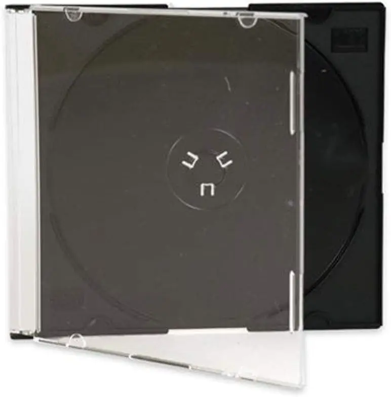 

Ультратонкие прозрачные футляры для CD-дисков толщиной 5,2 мм с черными лотками, 100 штук в упаковке — прочные и компактные.