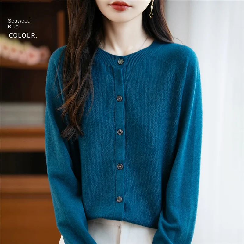 

Новый осенне-зимний модный вязаный удобный кардиган с круглым вырезом, однотонный женский топ в корейском стиле с длинными рукавами-WQ111