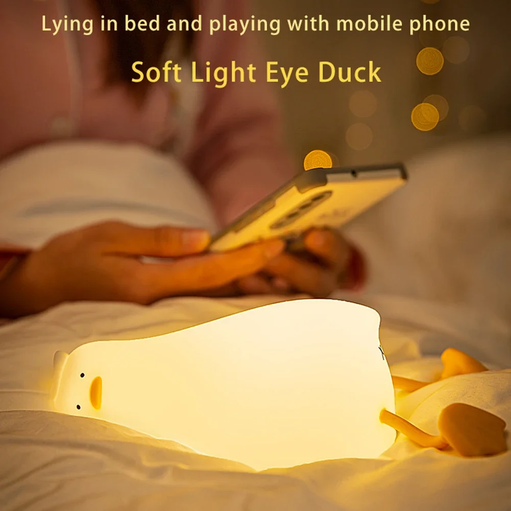 Lying Flat Duck Night Light LED Squishy Duck Lamp Cute Light Up Duck Silicone Rechargeable Dimmable Nursery Nightlight Decor