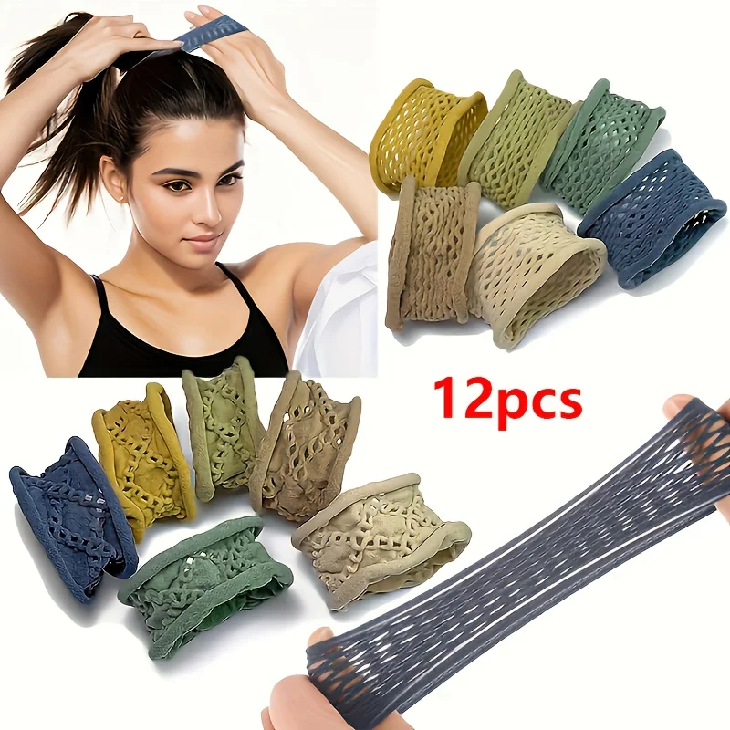 

12pcs Fashion Mesh Seamless Elastic Hair Ties | High Elasticity, Fabric, Minimalist Style, Solid Color