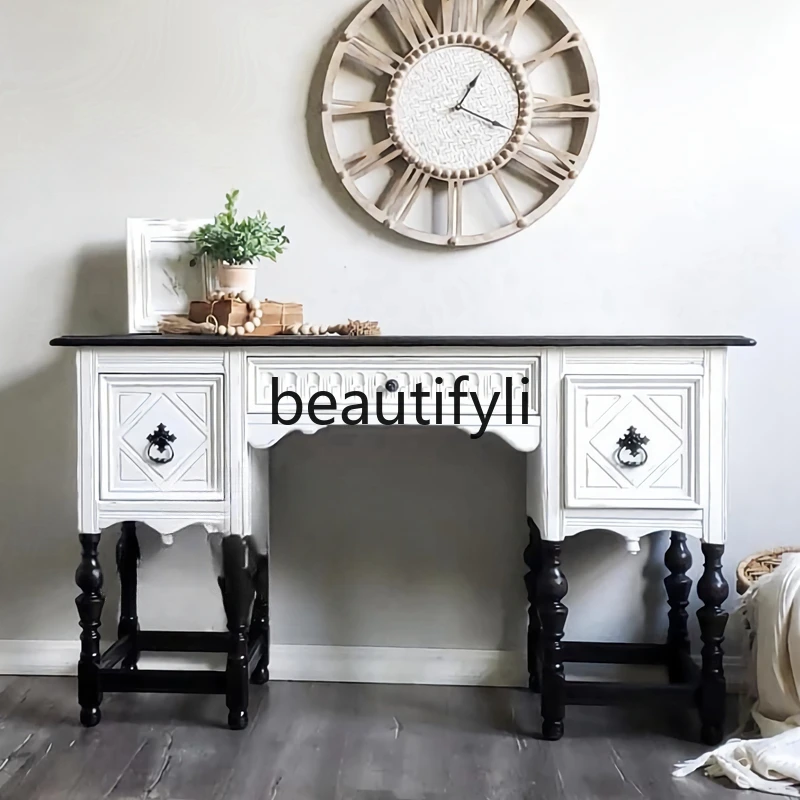 

Vintage carved storage drawer writing computer desk American home