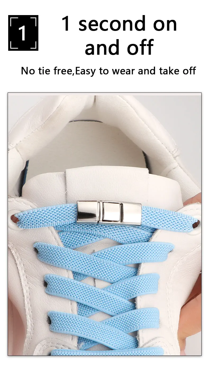 Elastische Schnürsenkel Sneakers Press Lock Schnürsenkel ohne Krawatten 8 mm breite flache Schuhe ohne Krawatte Schnürsenkel Kinder Erwachsene Sport Laufen Schnürsenkel NEU – Detail 3