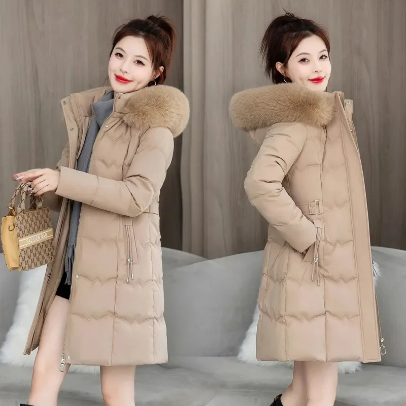 2023 neue Winter Jacke Unten Baumwolle Mantel Parkas frauen Lange Faux Pelz Kragen Gepolsterte Jacke Dicke Lose Gepolsterte Jacke weibliche Mäntel