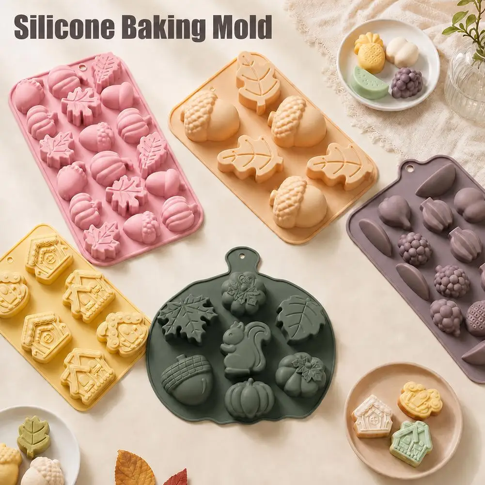 Silicone Baking Mold 3D Pumpkin Maple Leaf Acorn Food Grade Chocolate Biscuit Candy Cake Fondant Autumn Thanksgiving Ice Tray