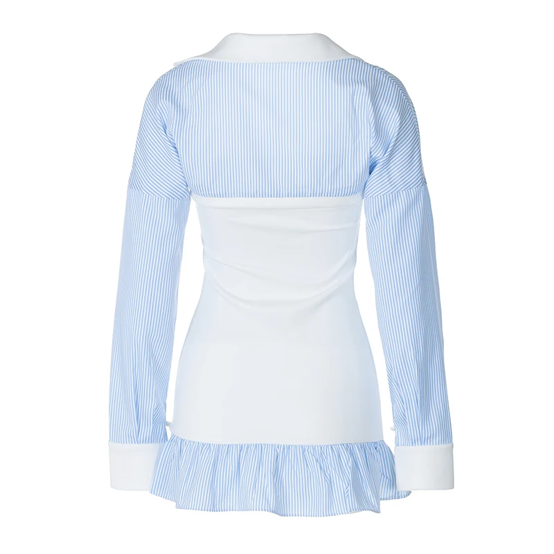 فستان نسائي صيفي كاواي مكون من قطعتين فستان قصير بدون حمالات مخطط مطبوع مكشكش فستان ضيق بأكمام طويلة وحفلات النادي #6