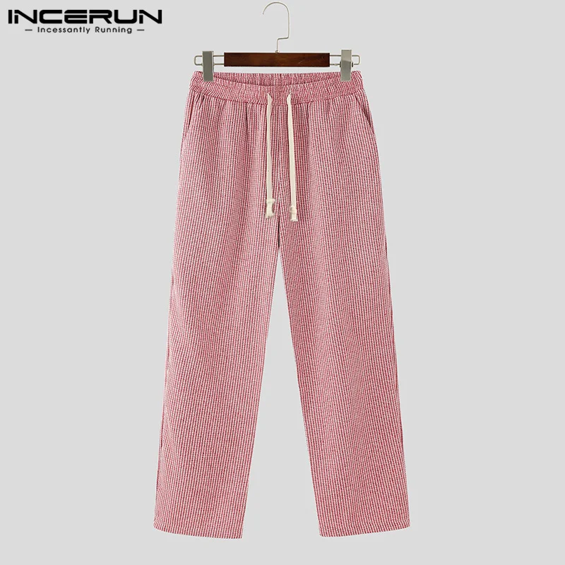 INCERUN 2025 Korean Style Trousers Fashion New Men Striped Texture Design Straight Leg Trousers Casual Streetwear Hot Sale Pants