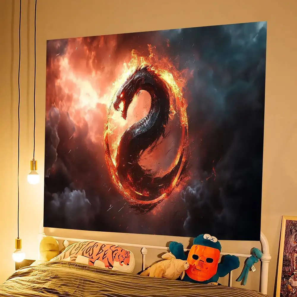 مورتال كومبات شعار راية الفن الطباعة اليابانية جدار العلم أنيمي الجدار الشنق ديكور المنزل