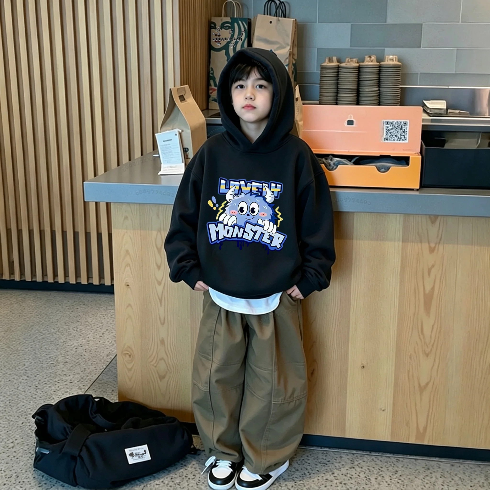 Latest model Warm Children Pullover Hoodie, Cute Lovely Monster Graphic Kids Clothes for Fall Winter Daily Wear