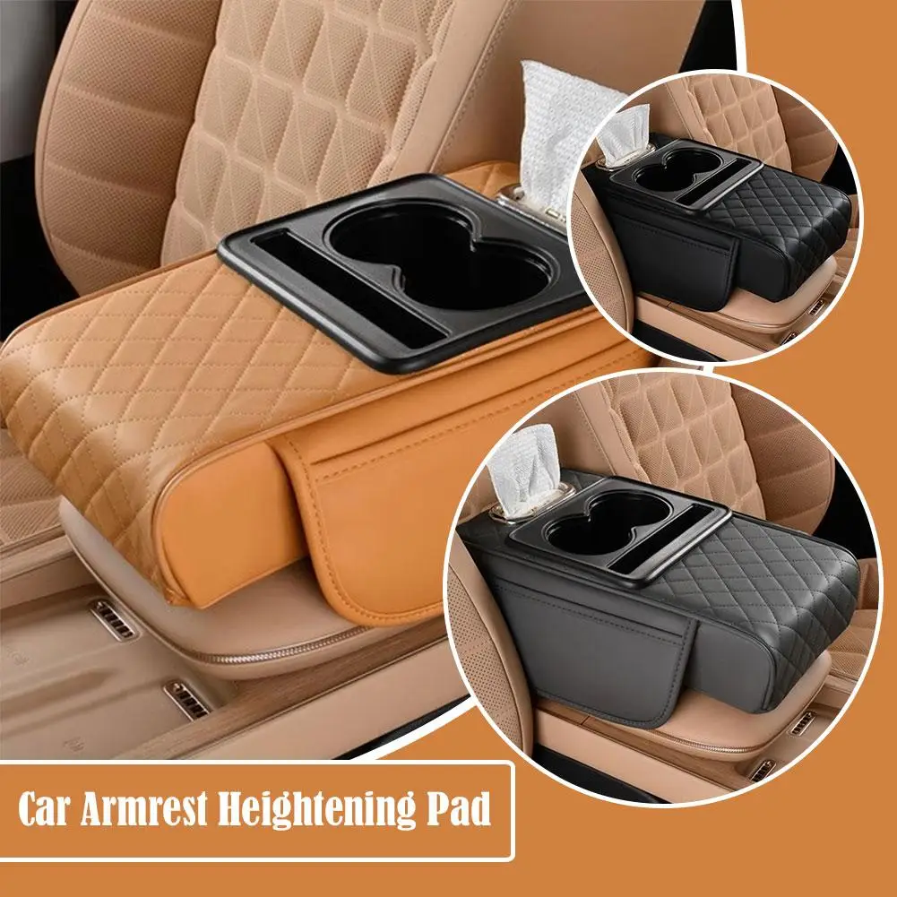 

Car Armrest Heightening Pad with Pocket Tissue Cup Height Pad Memory Comfortable Support Cotton Elbow Holder V5V8