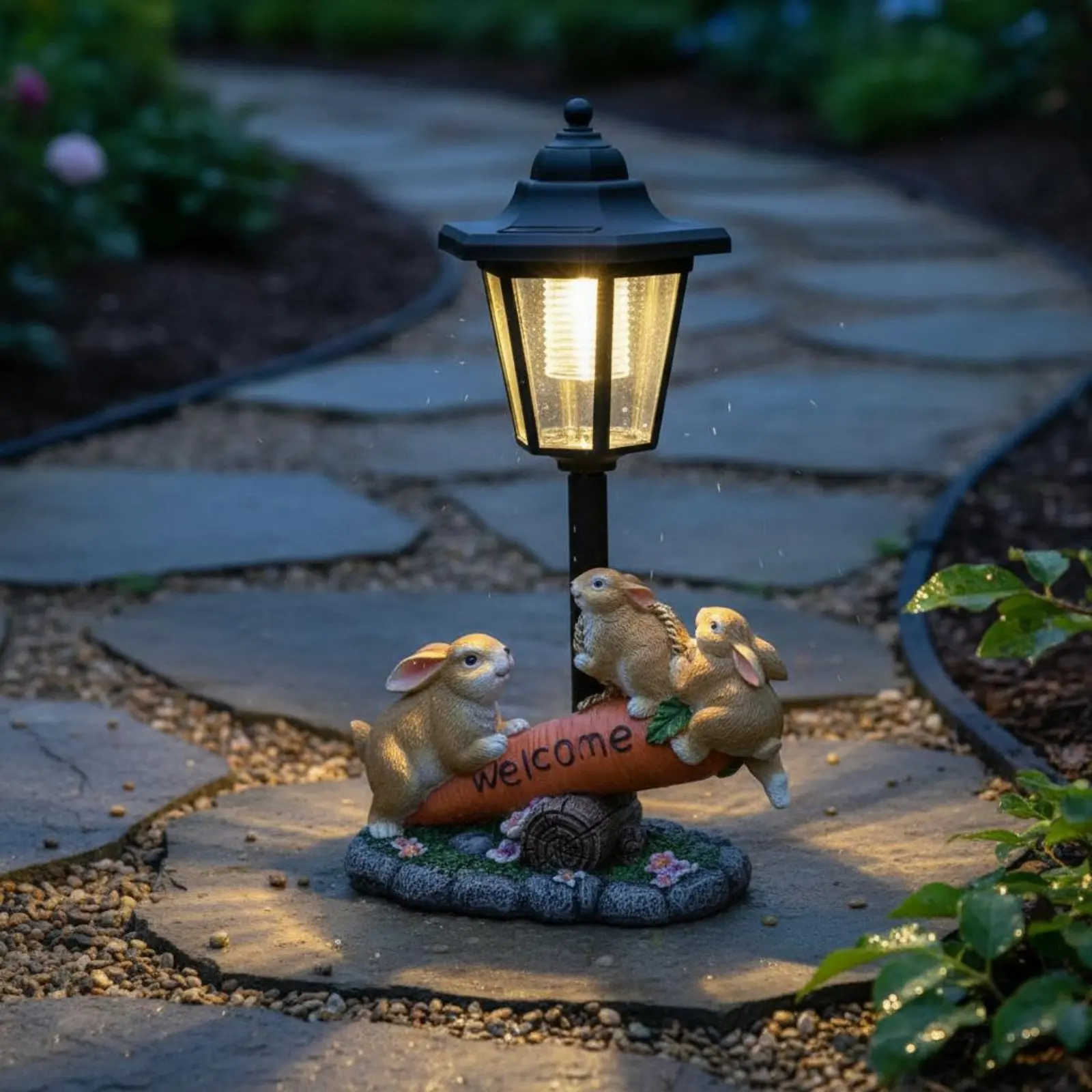 

Solar Rabbit Statue Decorative Rabbit Solar Light Garden Decor Warm Radiance Welcome Sign for Yard