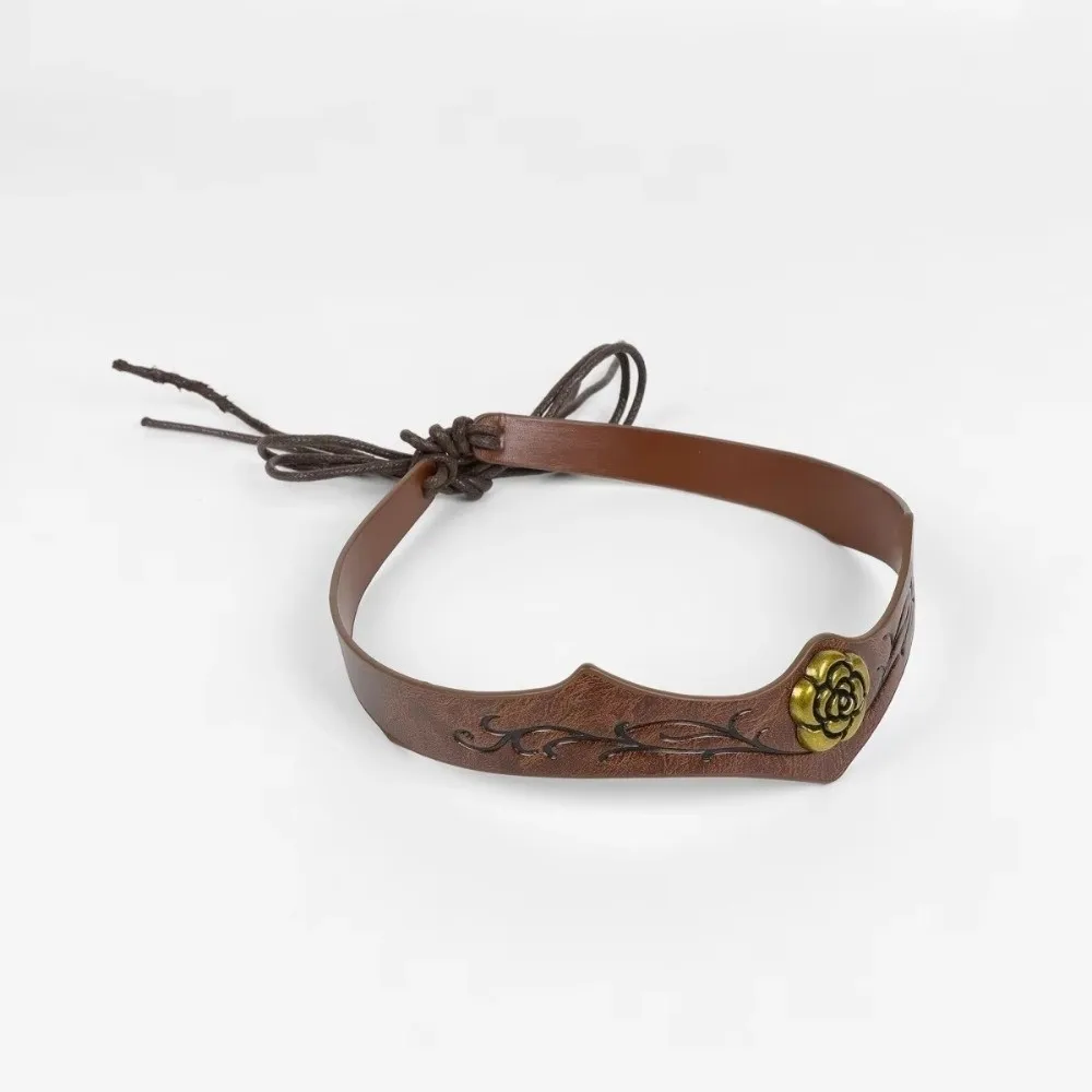 Embossed Design Medieval Headpiece Adjustable Size Faux Leather Material Renaissance Headband Golden Rose Pattern