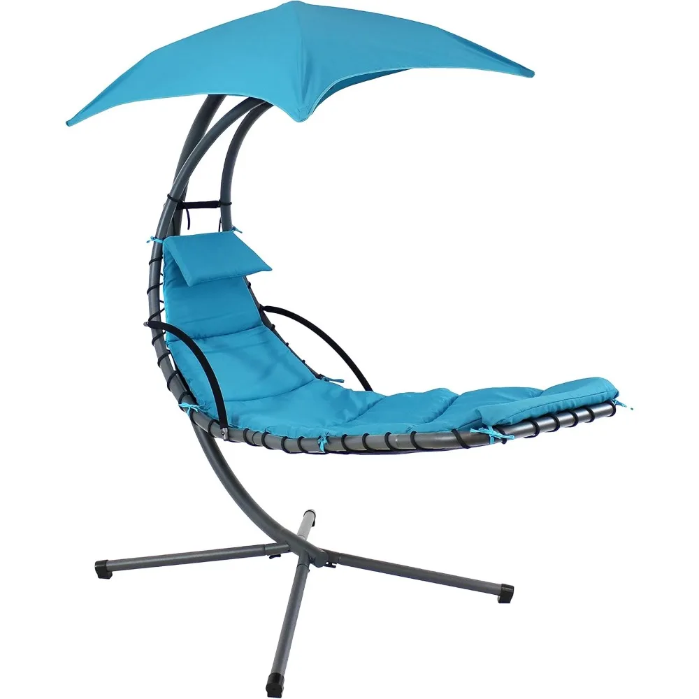 

Curved Steel Hammock Swing Chair with Cushion, Pillow, and Umbrella Canopy
