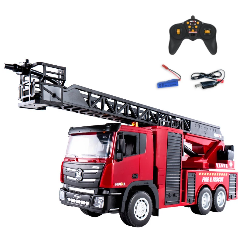 Controle remoto Fire Truck Toy para meninos, 1:18 Liga, RC, Aspersor de incêndio, Veículo de resgate, Presente do carro, 9 canais